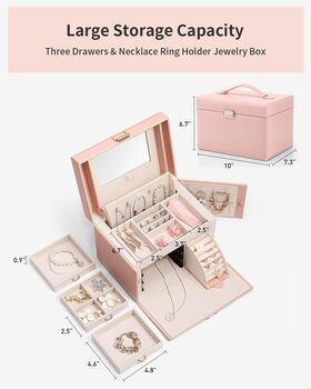 Three Layers Mirrored Jewellery Box Organizer Case, 9 of 12