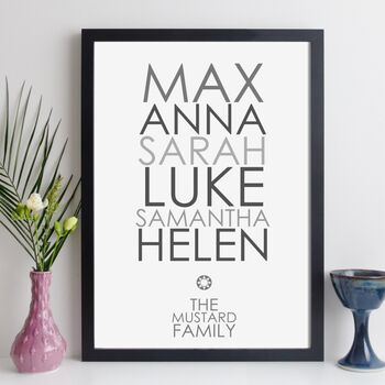 Personalised Family Names Print With Message Family Gift, 7 of 12