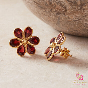 Purple Amethyst Flower Gold Plated Stud Earrings, 7 of 11