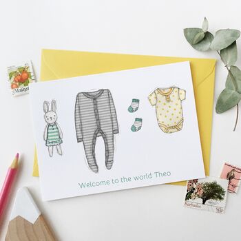 Personalised Yellow New Baby Clothes Card, 2 of 5