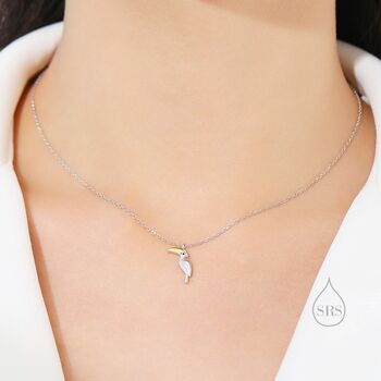 Sterling Silver Tiny Toucan Bird Pendant Necklace, 12 of 12