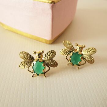 Gold Plated Honey Bee Earrings With Coloured Stone, 5 of 10