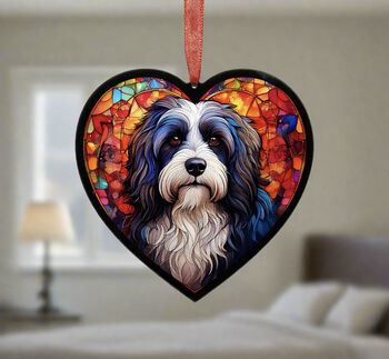 Tibetan Terrier Stained Glass Effect Heart Suncatcher, 4 of 5