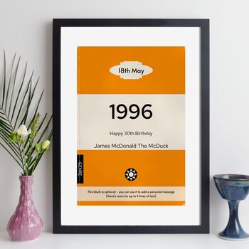 Personalised 30th Birthday Print 1996 Book Cover Gift, 11 of 12