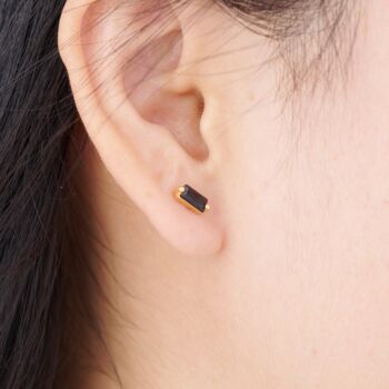 January Onyx Birthstone Stud Earrings, Onyx Stone Studs, Black Stone Studs, 2 of 7