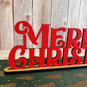 Fancy Font Merry Christmas Standing Sign With Base Decoration, 4 of 5