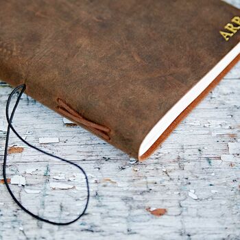 Personalised Brown Buffalo Leather Elastic Tie Journal, 4 of 8