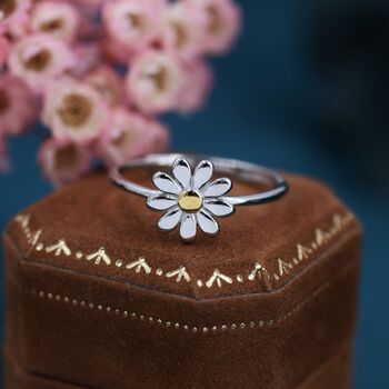 Sterling Silver Adjustable Daisy Flower Ring, 2 of 8