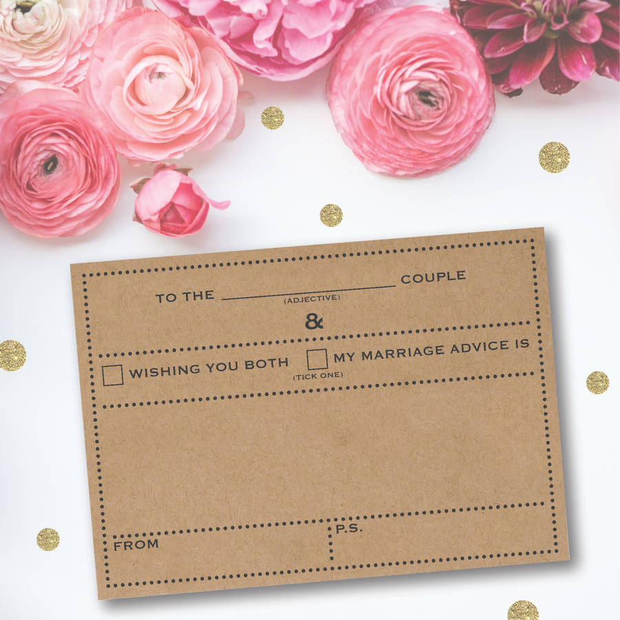 Pack Of 25 Kraft Wedding Advice Cards By Dimitria Jordan | notonthehighstreet.com