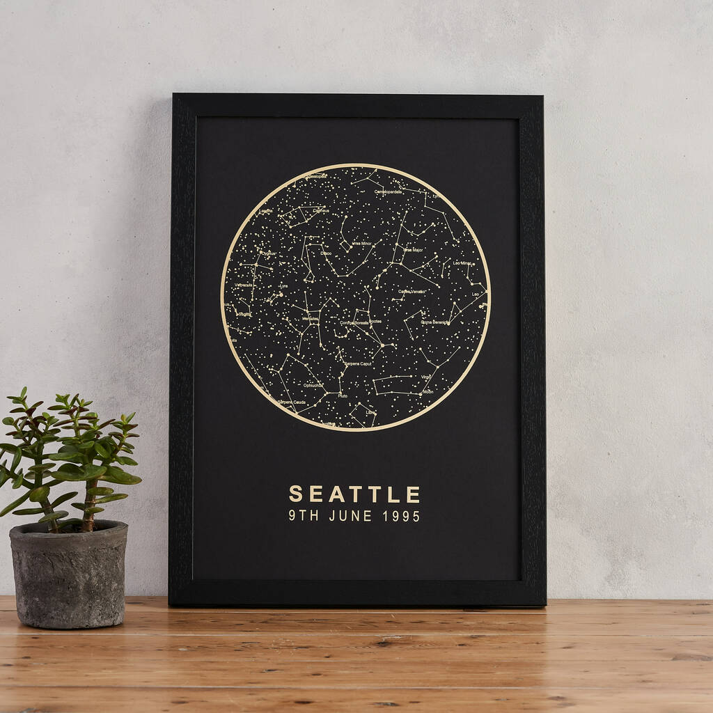 Black And Gold Metallic Map Of The Stars Print, 1 of 7