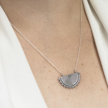 Sterling Silver Geometric Half Moon Necklace, 3 of 4