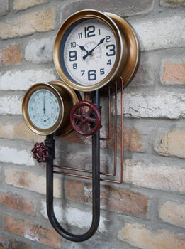 Industrial Pipe Wall Clock – Gold And Red Metal, 6 of 6