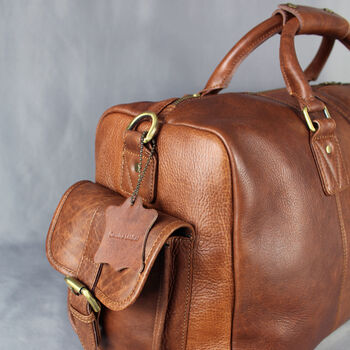 'Drake' Men's Leather Duffle Holdall In Cognac Leather, 9 of 10