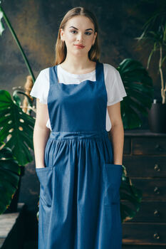 Denim Dress Apron | Studio Pinafore Smock, 4 of 11