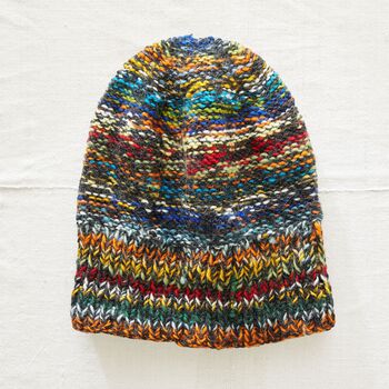 Fair Trade Unisex Reversible Beanie Hat Repurposed Wool, 5 of 11