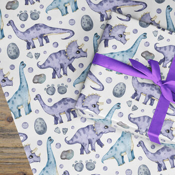 Dinosaur Wrapping Paper Roll Blue Dino Gift, 2 of 3