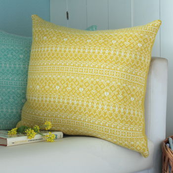 Fair Isle And Block Colour Knitted Square Cushion, 2 of 6