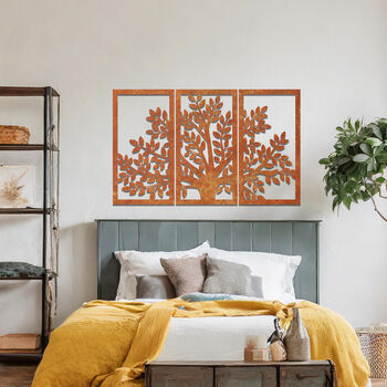 Modern Metal Tree Triptych Wall Art Panel Set For Living Room Or Hallway Decor, 8 of 11