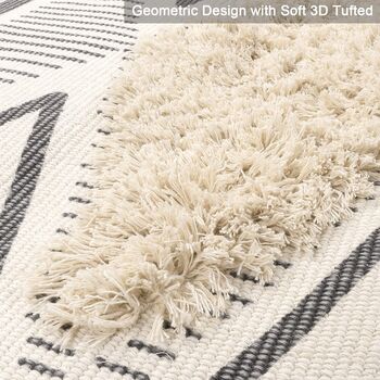 Geometric Tufted Cotton Throw Rug With Tassel, 4 of 7