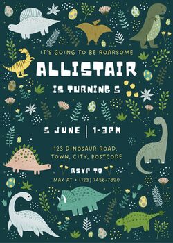 Digital Editable Dinosaur Kids Birthday Party Invitation Template, 9 of 9