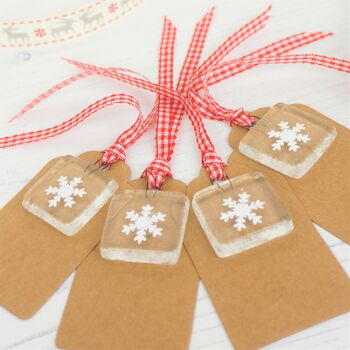 Pack Of Four Handmade Glass Snowflake Gift Tags, 3 of 5