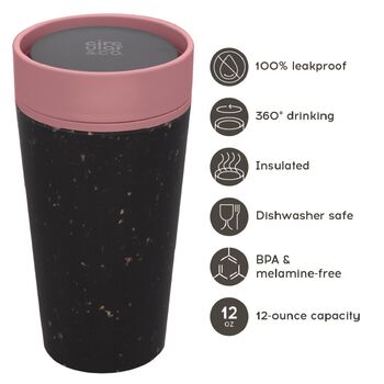 Leak Proof Reusable Cup 12oz Black And Giggle Pink, 2 of 6