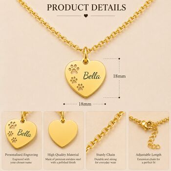 Personalised Engraved Name Necklace Dog Paw Print Design, 6 of 11