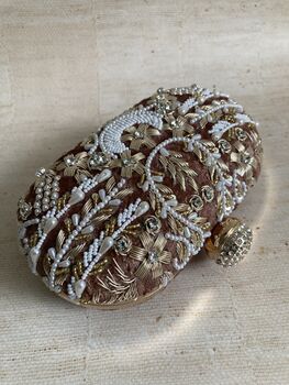 Bronze Velvet Oval Handcrafted Clutch Bag, 3 of 8