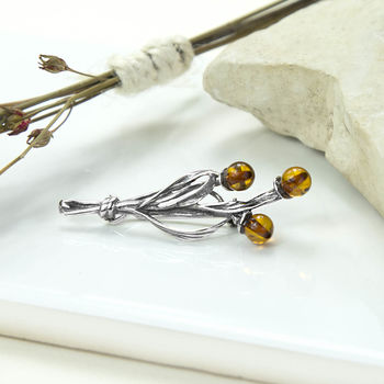 Sterling Silver And Amber Organic Brooch, 2 of 4