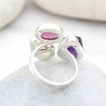 Ruby, Moonstone And Amethyst Adjustable Silver Ring, 5 of 7