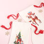 Retro Reindeer And Tree Linen Christmas Stocking, thumbnail 4 of 4