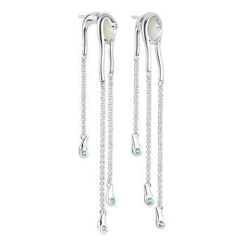 Pearl Drop Earrings With Blue Swarovski Crystals, 2 of 3