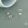 Tiny Open Heart Internally Threaded Flat Back Earrings In Sterling Silver, thumbnail 4 of 11