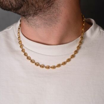 Gold Hammered Puff Mariner Chunky Chain Stainless Steel Necklace For Men, 3 of 12