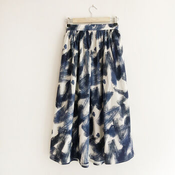 Navy Printed Cotton Midi Skirt, 6 of 7