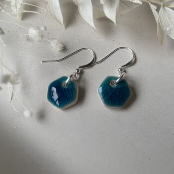 Tiny Turquoise Ceramic Hexagon Dangles, 4 of 7