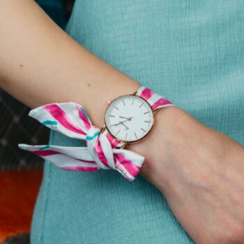Pink Blue Print Changeable Women Cotton Wrist Watch, 2 of 8