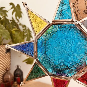 Hanging Moroccan Star Tea Light Candle Holder In Blue, 3 of 9