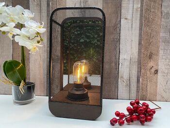 36cm Industrial Battery Operated Lamp Wall Or Table Lighting Brown Metal, 2 of 9
