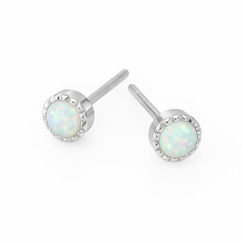 Hammered Sterling Silver Opal Micro Stud Earrings – 4mm, 3 of 7