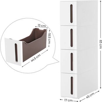 Narrow White And Brown Plastic Storage Drawers On Wheel, 9 of 9