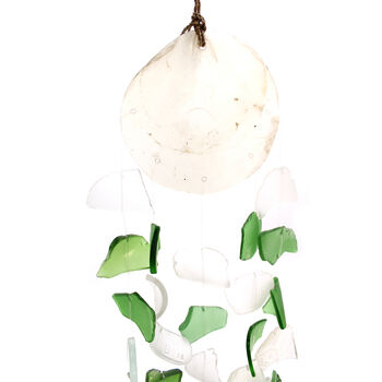 Shell And Glass Wind Chime Green And White, 4 of 7