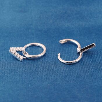 Silver Initials Hoop Earrings, Initial V Earrings, Pave Hoops, 5 of 7