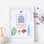 'Mum's Garden' Personalised Cross Stitch Birth Flowers Print, thumbnail 1 of 4