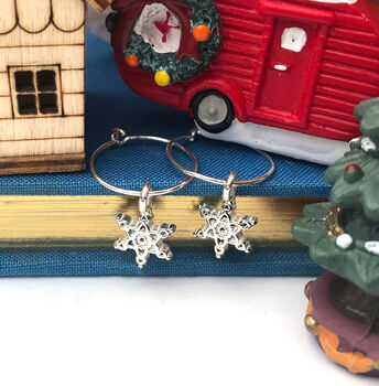 Sterling Silver Christmas Snowflake Hoop Earrings, 5 of 10