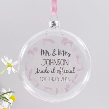 Personalised 'Wedding' Patterned Flat Glass Bauble, 3 of 7