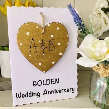 Personalised Golden 50th Wedding Anniversary Heart Card, 3 of 4