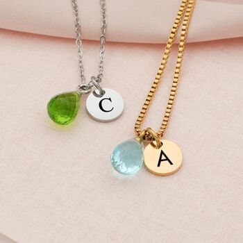 Initial Disc Necklace With Birthstone, 4 of 12