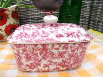 Lidded Butterdish In Pink Blossom Chintz Design, 8 of 8