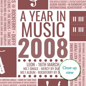 Personalised 16th Birthday Print 2008 Music Year Gift, 6 of 11